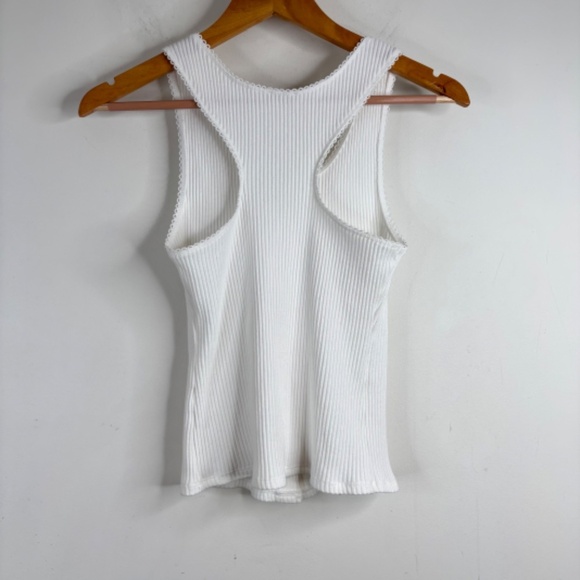 Free People Most Wanted Tank S White Ribbed Button Front 90s Cottage Minimalist - Picture 5 of 10